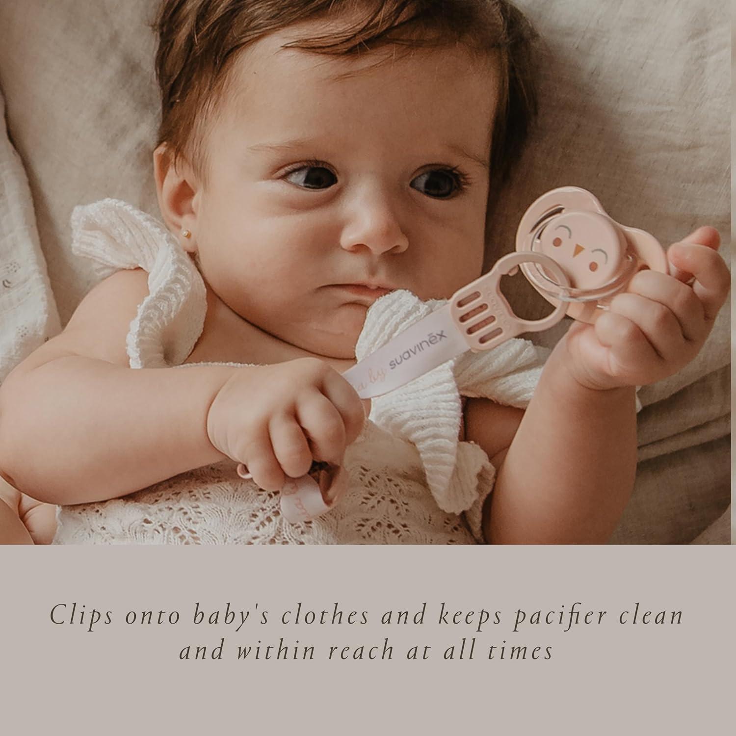 image:imageSuavinex Bonhomia Premium Baby Pacifier Clip with Ribbon Stylish Binky Clips with Double Sided Design Baby Accessories Baby Essentials 0mo BeigeMint