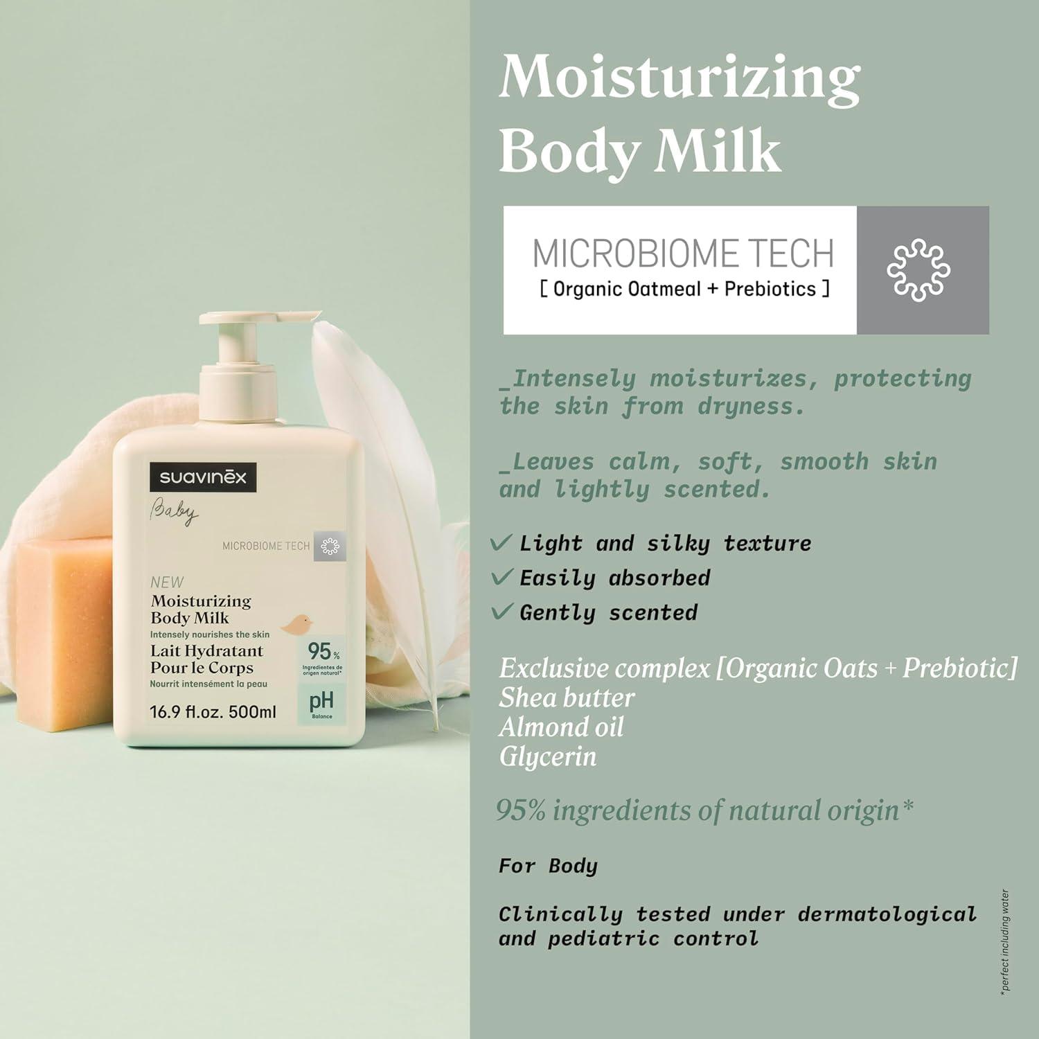 image:imageSuavinex Moisturizing Body Milk Baby Moisturizer Baby Lotion Suitable for Sensitive Skin and Newborns Light Texture Easy Absorption 95 Ingredients of Natural Origin 169 fl oz